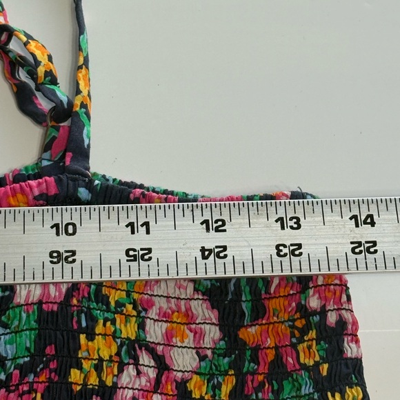 J Crew Floral Smocked Tiered Sleeveless A-Line Midi Dress Boho Navy Pink Size S - Picture 12 of 15